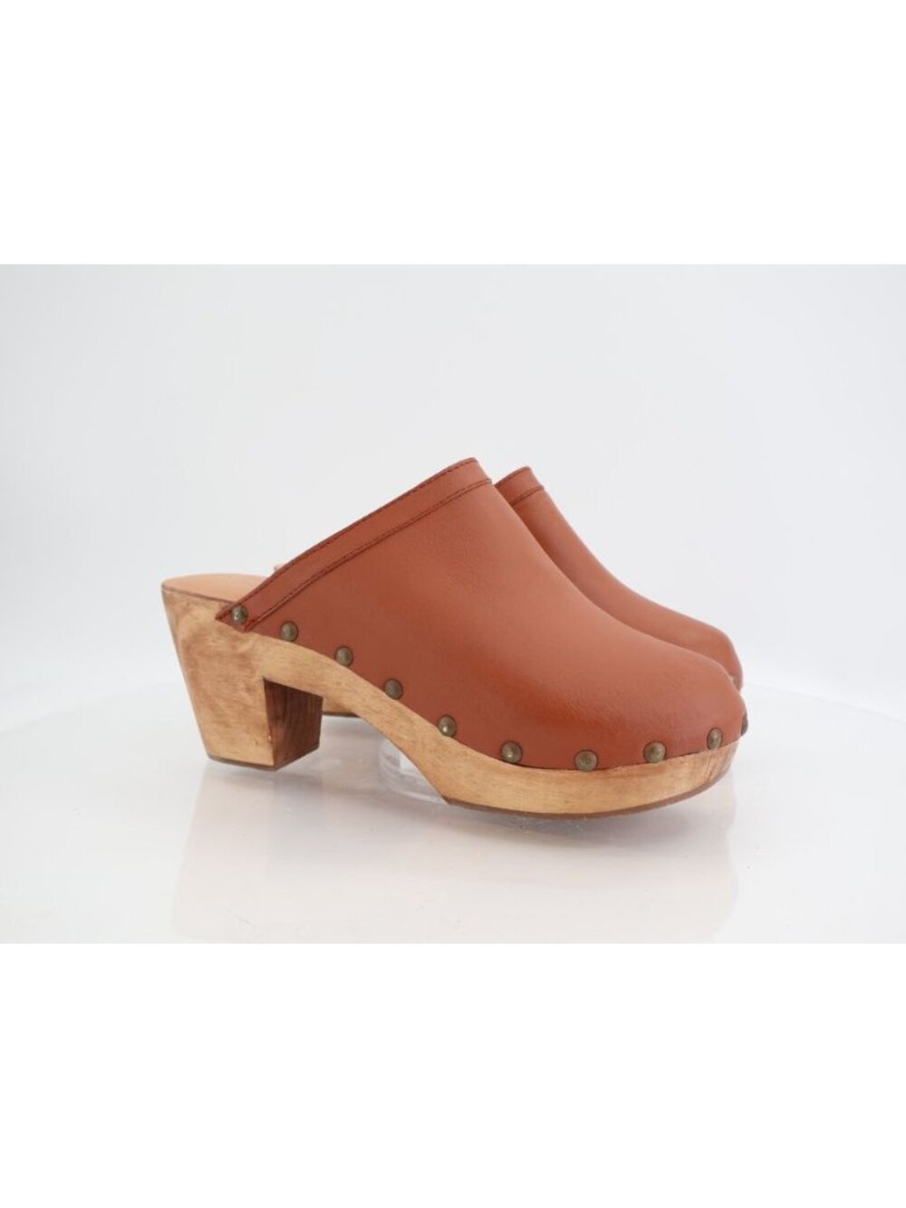 Beek Woodpecker Leather Clog Womens 11 Brown Wooden Wedge Block Heel Studded